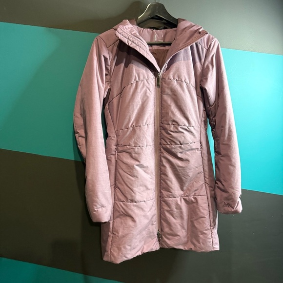 Purple Quilted Puffer Coat with Hood and High Collar - Picture 8 of 16